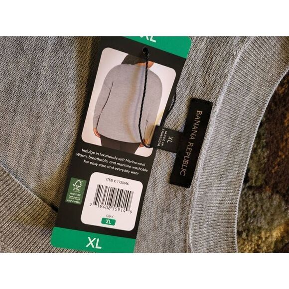 NWT Banana Republic Sweater Women's XL Grey V Neck Merino Wool Pullover - Picture 5 of 5